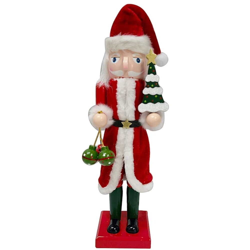 Wooden Christmas Nutcracker, 15", SANTA WITH CHRISTMAS TREE & ORNAMENTS, ATH